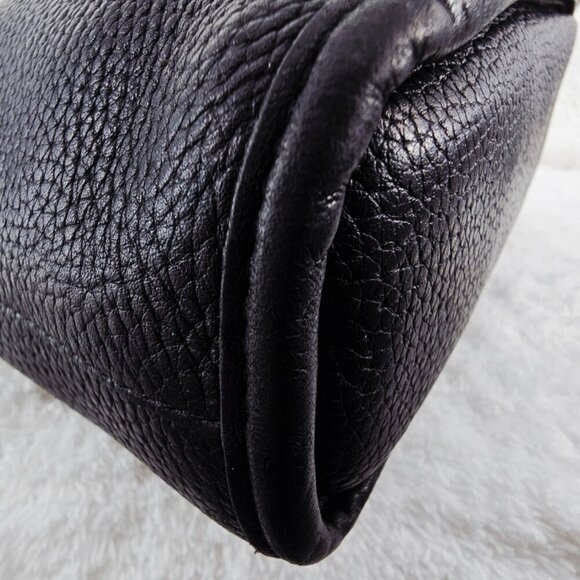 BRIGHTON Black Pebble and Black Croc Embossed Leather Shoulder Bag Braided Strap - Picture 9 of 16